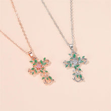 Laden Sie das Bild in den Galerie-Viewer, Halskette Damen Herren Kreuz Jesus Blume Rosegold Blume - McBiLL Jewelry - Halskette